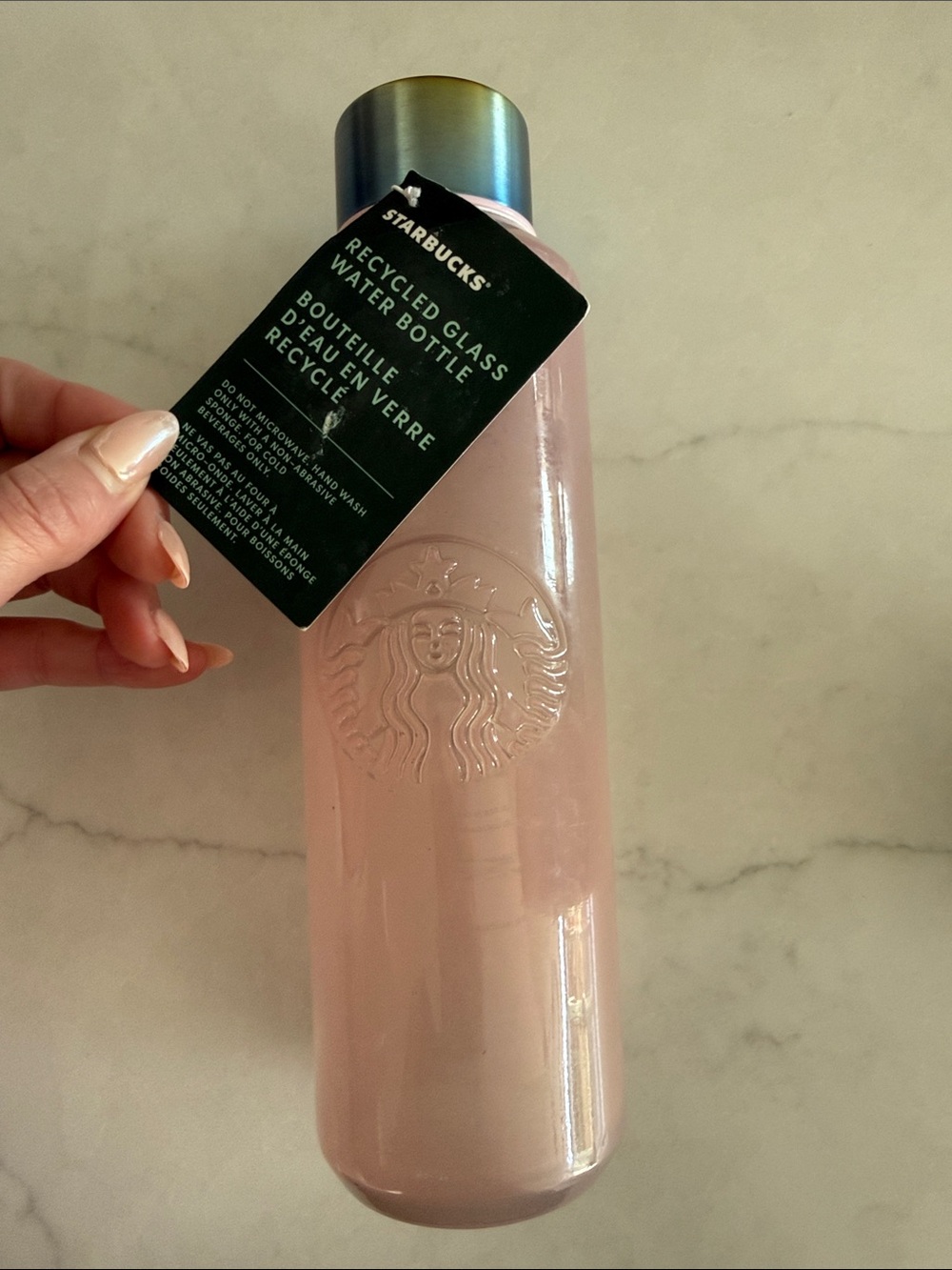 Starbucks Pink Glass Bottle with Iridescent Cap